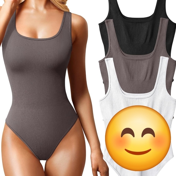 OQQ Other - OQQ Seamless Ribbed Shapewear Bodysuit - Set Of 2 - Black & Brown